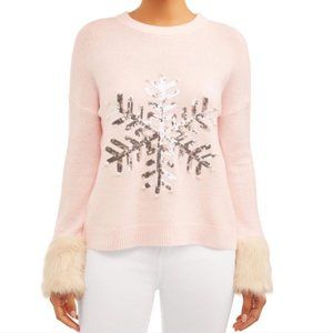 Pink fur snowflake winter sweater Christmas top